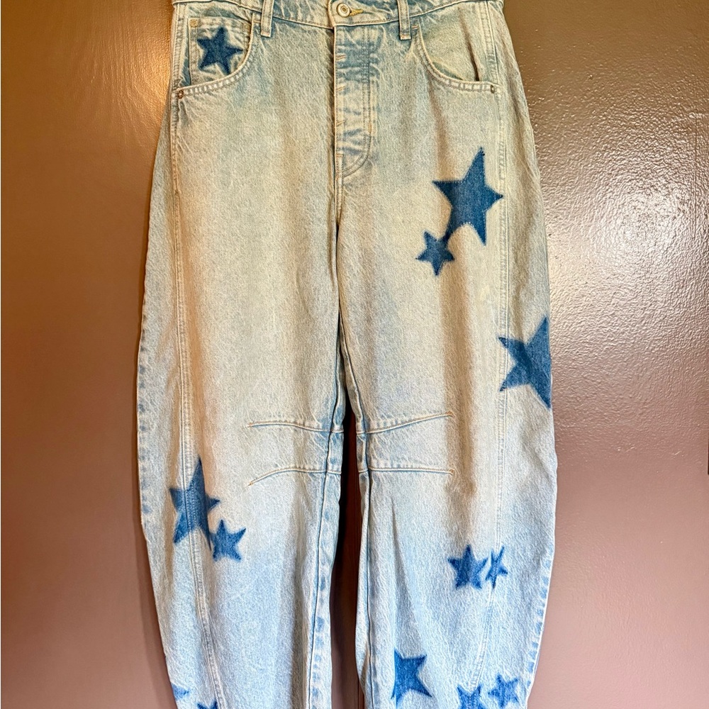 We The Free Light Blue Star-Print Boyfriend Jeans